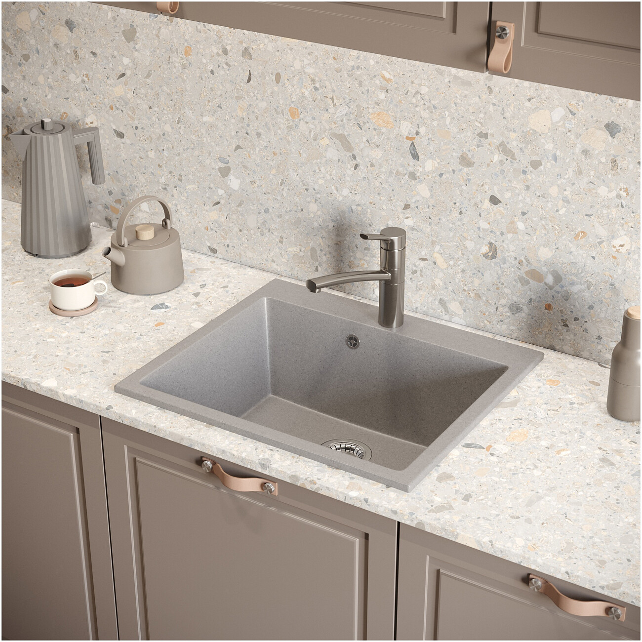 Мойка кухонная светло-серая Domaci "Болонья" М-44-006 - изображение 8