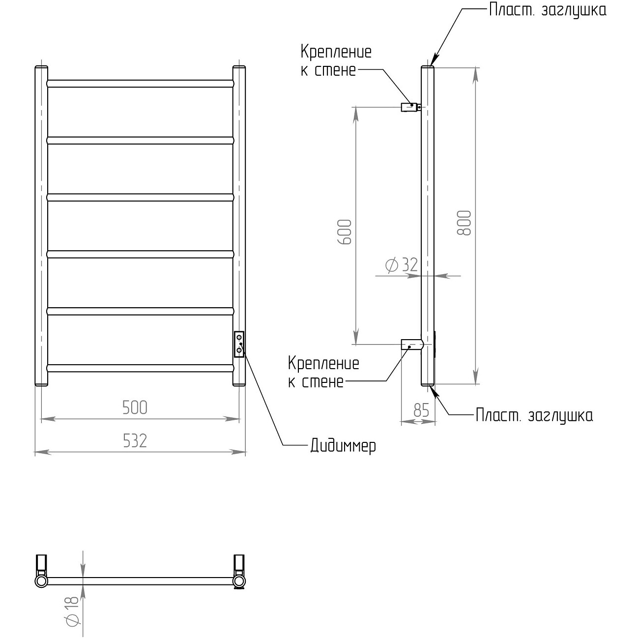 Полотенцесушитель электрический 80×50 см бронзовый Ewrika "Сафо PN" 4657812410112 - изображение 2