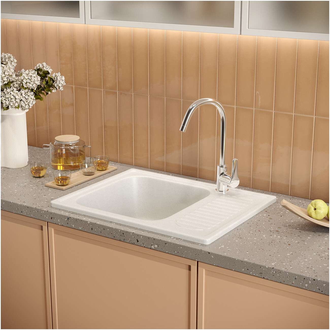 Мойка кухонная белая Domaci "Болонья" М-15-001 - изображение 8