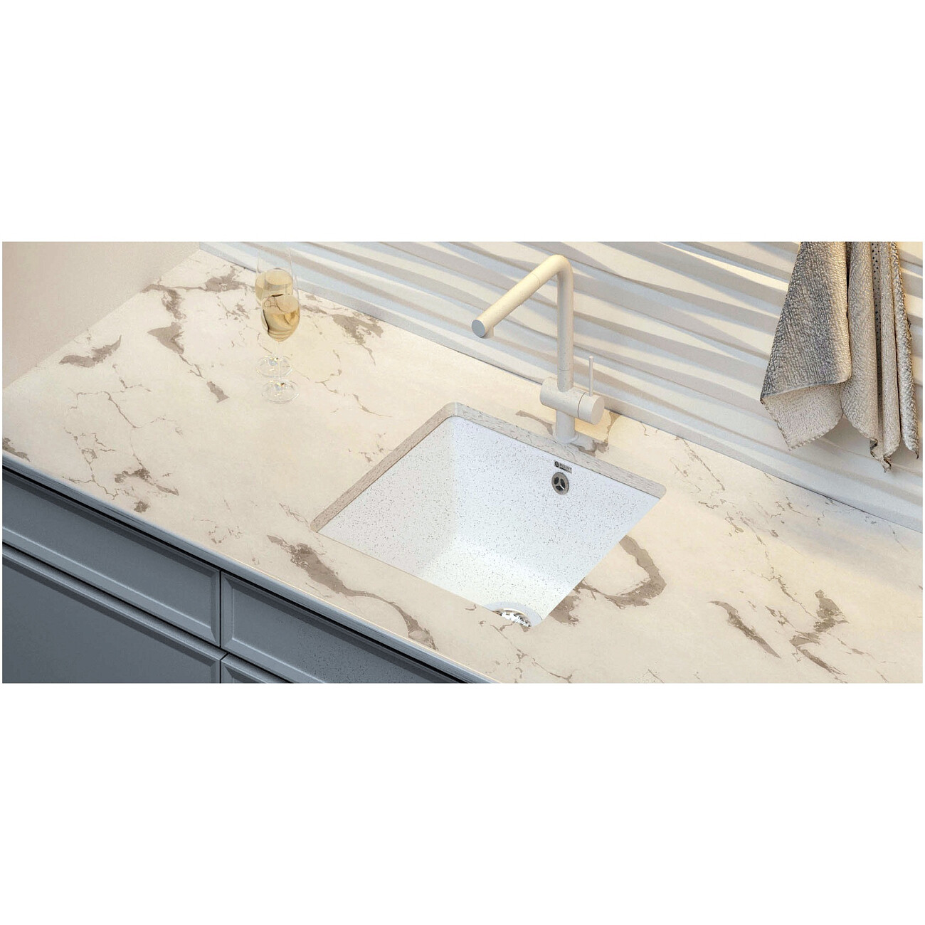 Мойка кухонная кварцевая квадратная белая Point "Бату 45" PN3008W - изображение 3