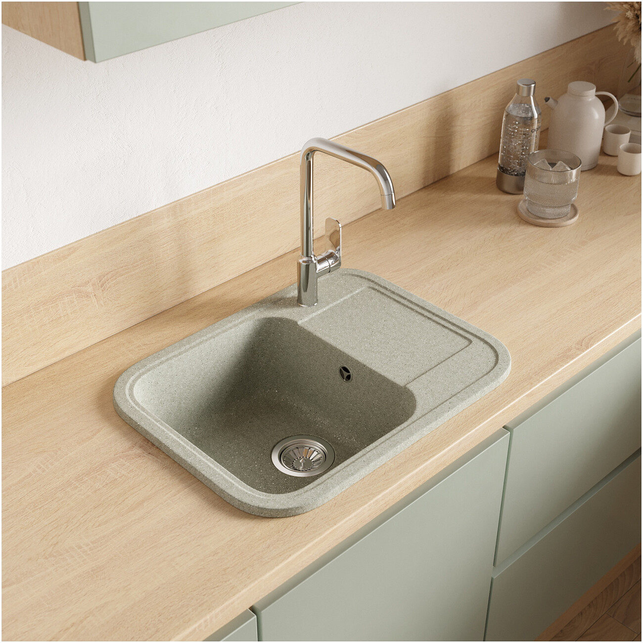 Мойка кухонная из искусственного мрамора серая Domaci "Парма" 61-47-251 - изображение 3