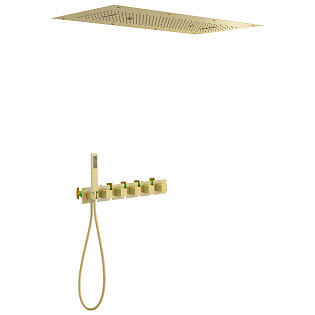 Душевой комплект встроенный с термостатом и тропическим душем золотой Timo Petruma SX-5329-17SM