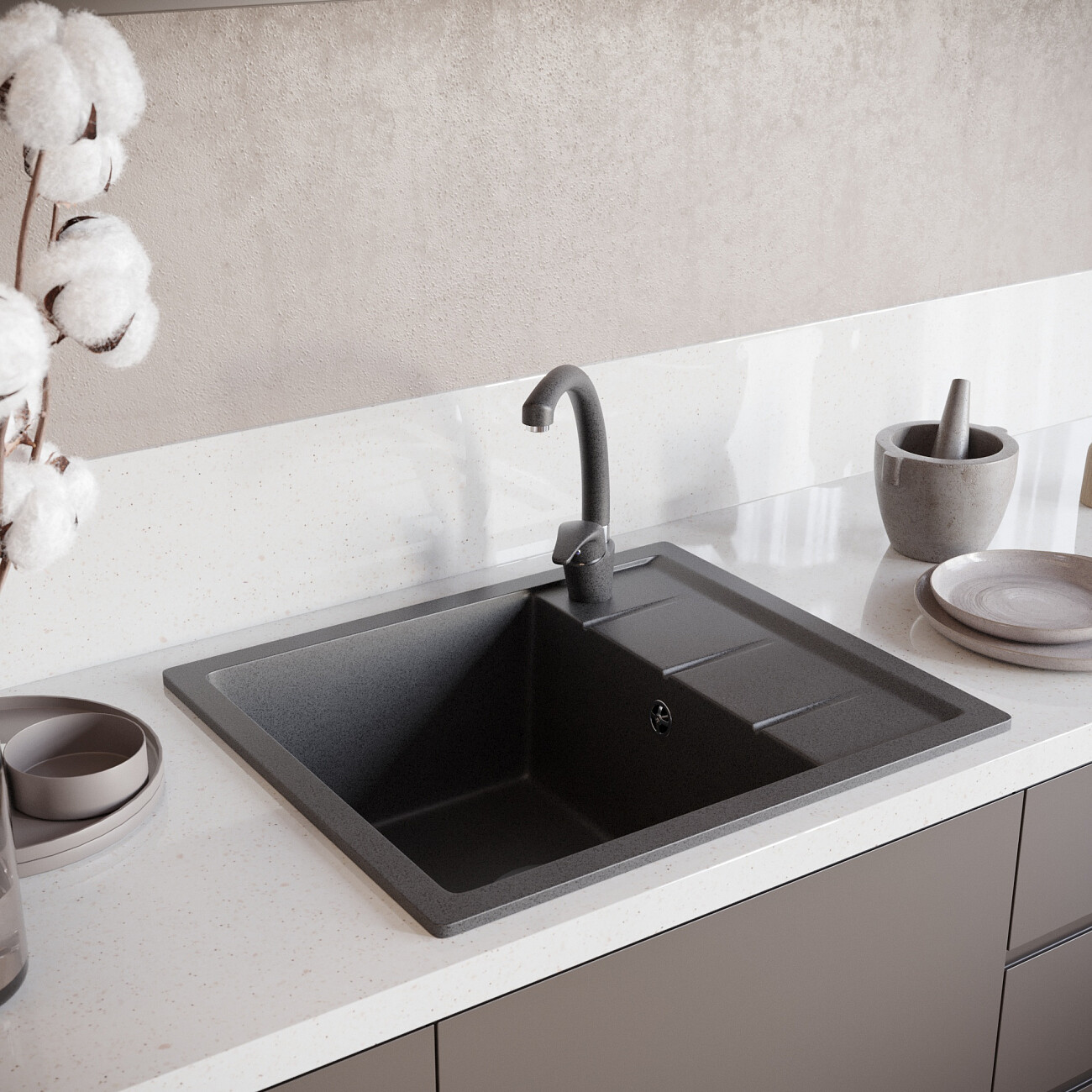 Смеситель для кухни однорычажный антрацит Domaci "Солерно" DC-3013 - изображение 3