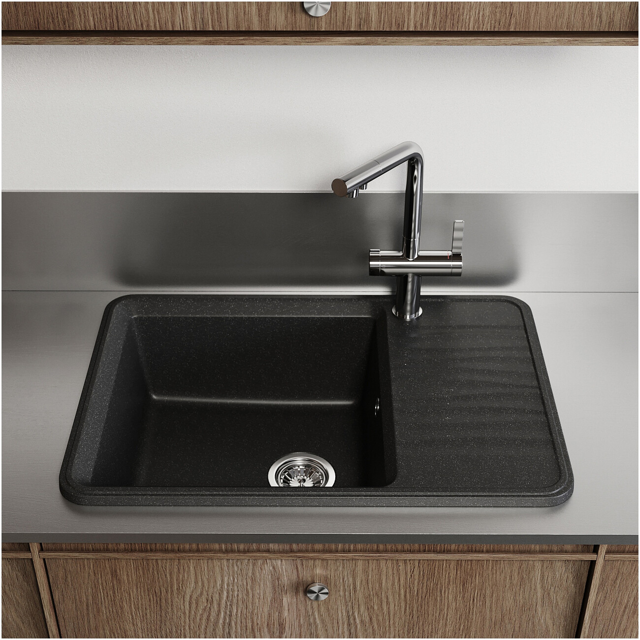 Мойка кухонная кварцевая прямоугольная 51х74 см антрацит Domaci "Римини" DG R-501 - изображение 3