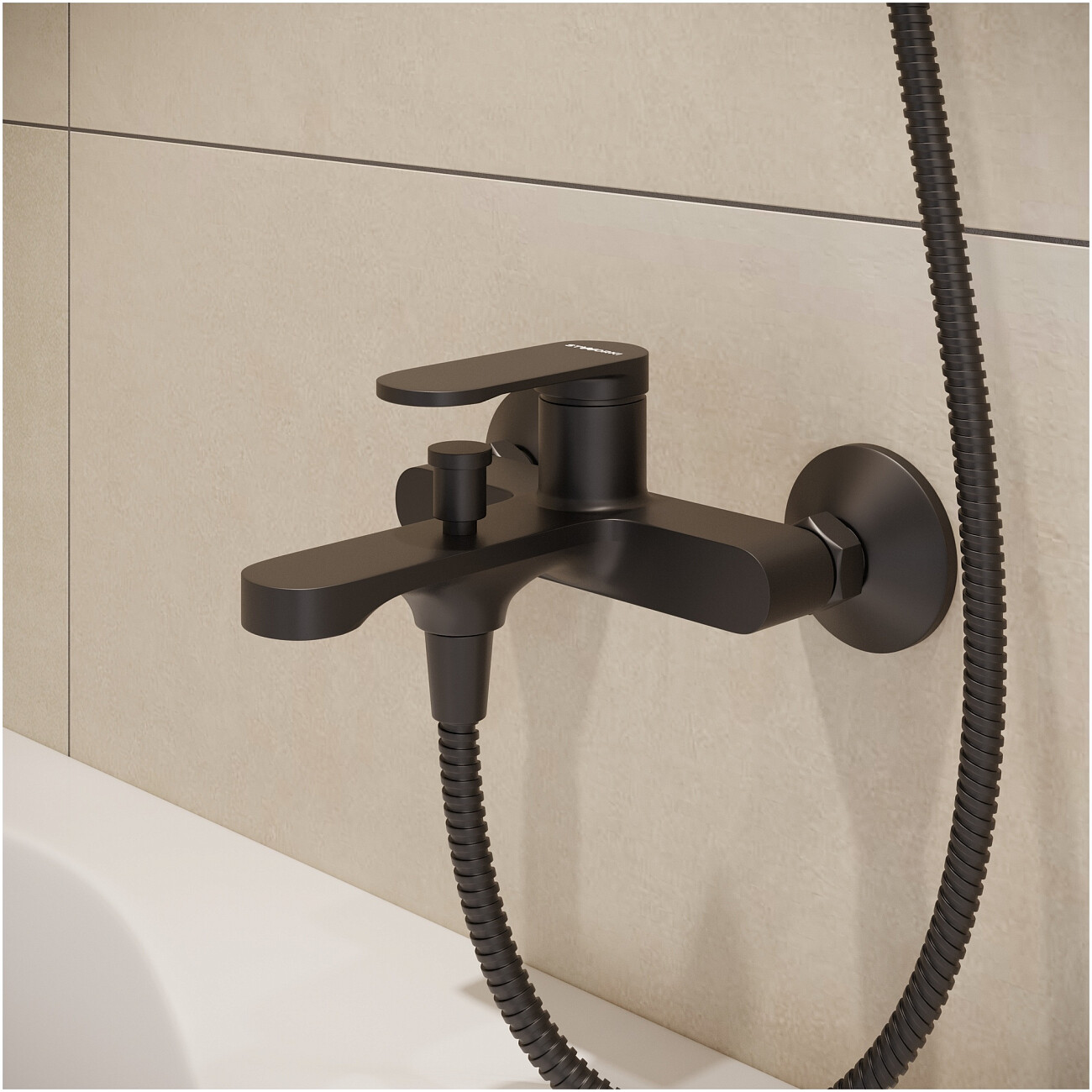 Смеситель для ванны с душем настенный черный Stworki "Ноттвиль" S34100BK - изображение 5