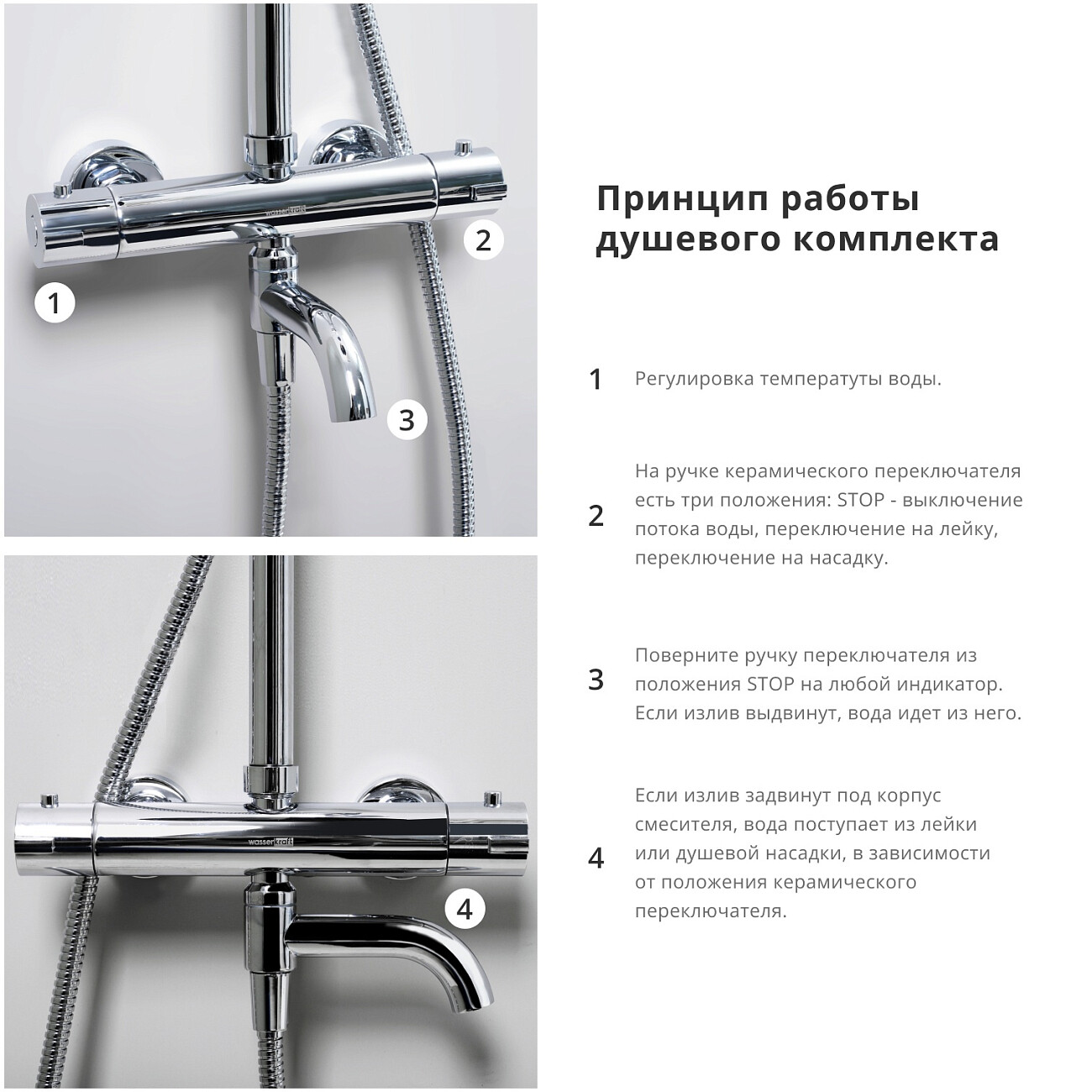 Душевой комплект с верхним душем и лейкой хром Wasserkraft A18801 Thermo - изображение 3