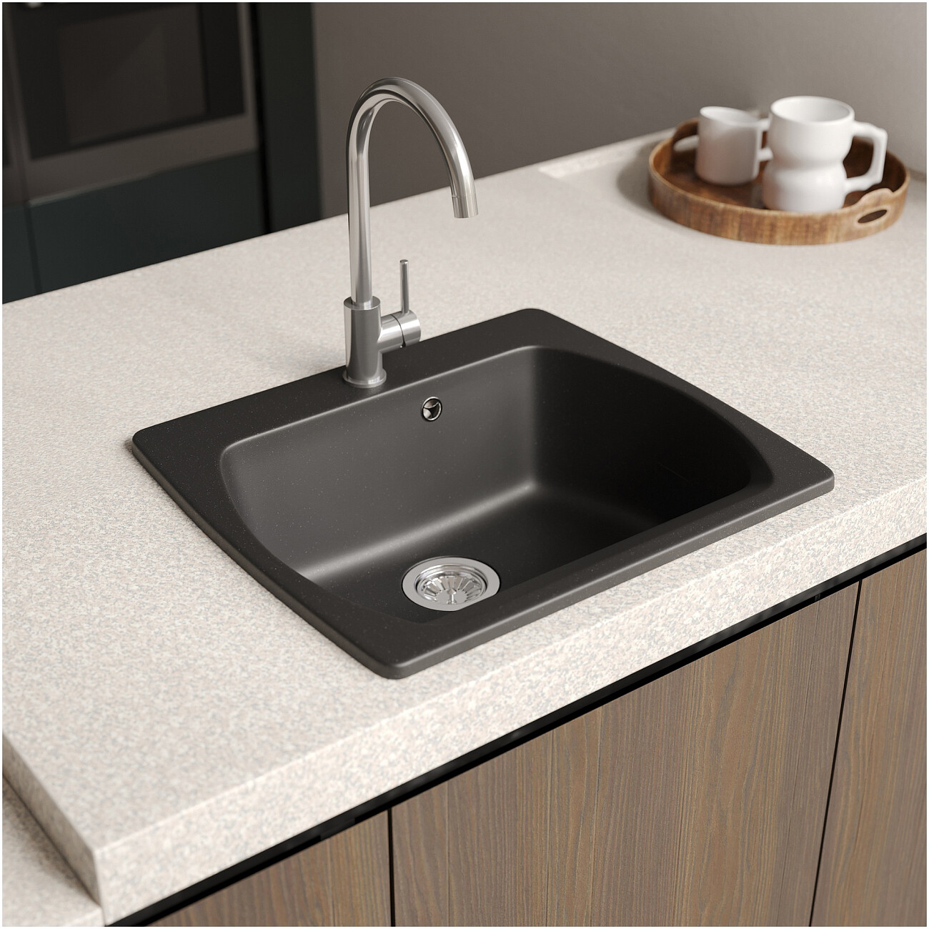 Мойка кухонная из искусственного гранита прямоугольная 53,5х61 см черная Domaci "Верона" 60-53 - изображение 4
