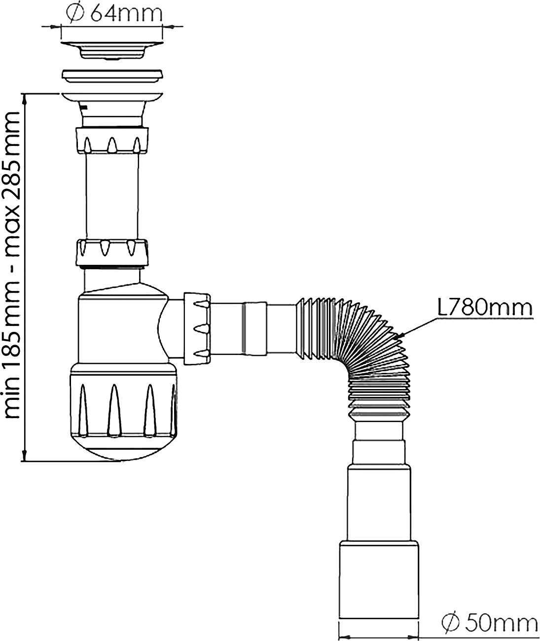 Сифон для раковины с донным клапаном белый, хром Ewrika 5052860 8500385205 - изображение 4