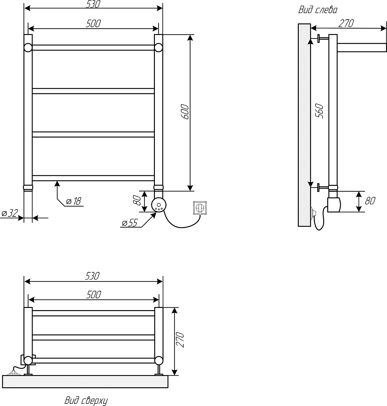 Полотенцесушитель электрический 60х50 см с полкой белый Ewrika "Сафо" FP R 4656759178734 - изображение 2