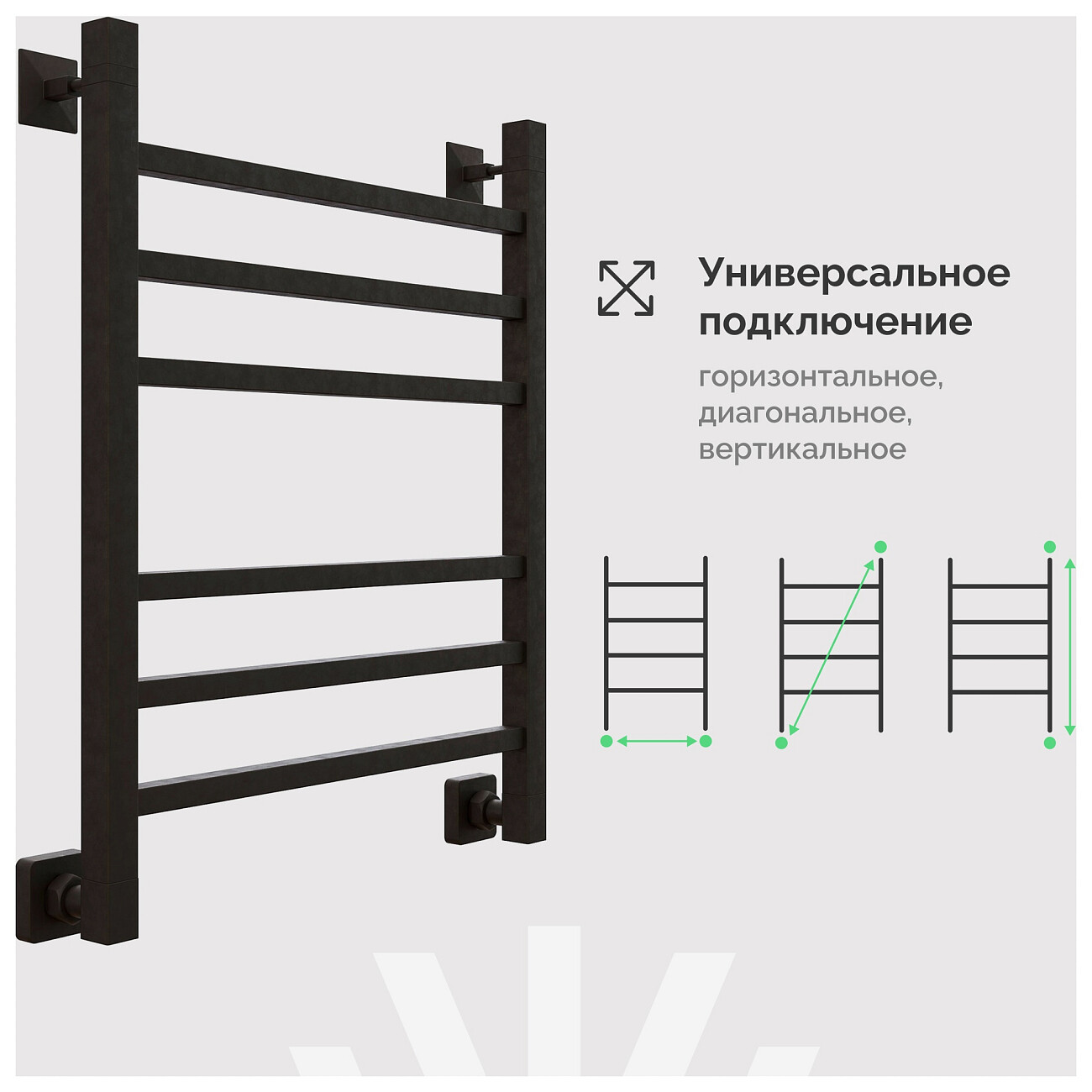 Полотенцесушитель водяной 60х50 см черный Ewrika "Деметра" LP 4656759171353 - изображение 6