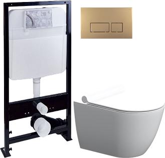 Унитаз белый Stworki &quot;Нюборг&quot; HCNBG1700SC с инсталляцией ProLT 0026-2020 и золотой кнопкой 0043