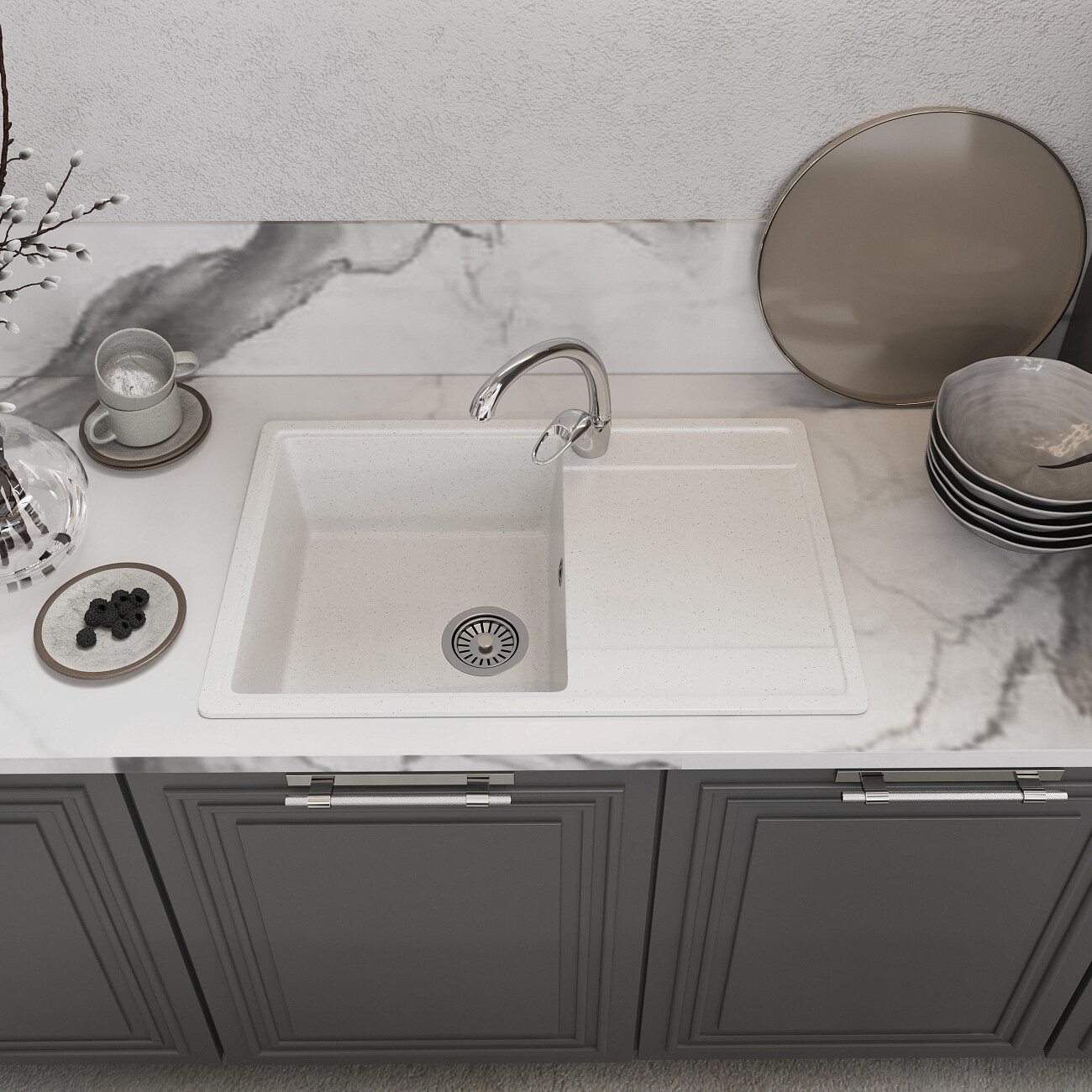Мойка кухонная белая Domaci "Палермо" PR-735-001 - изображение 8