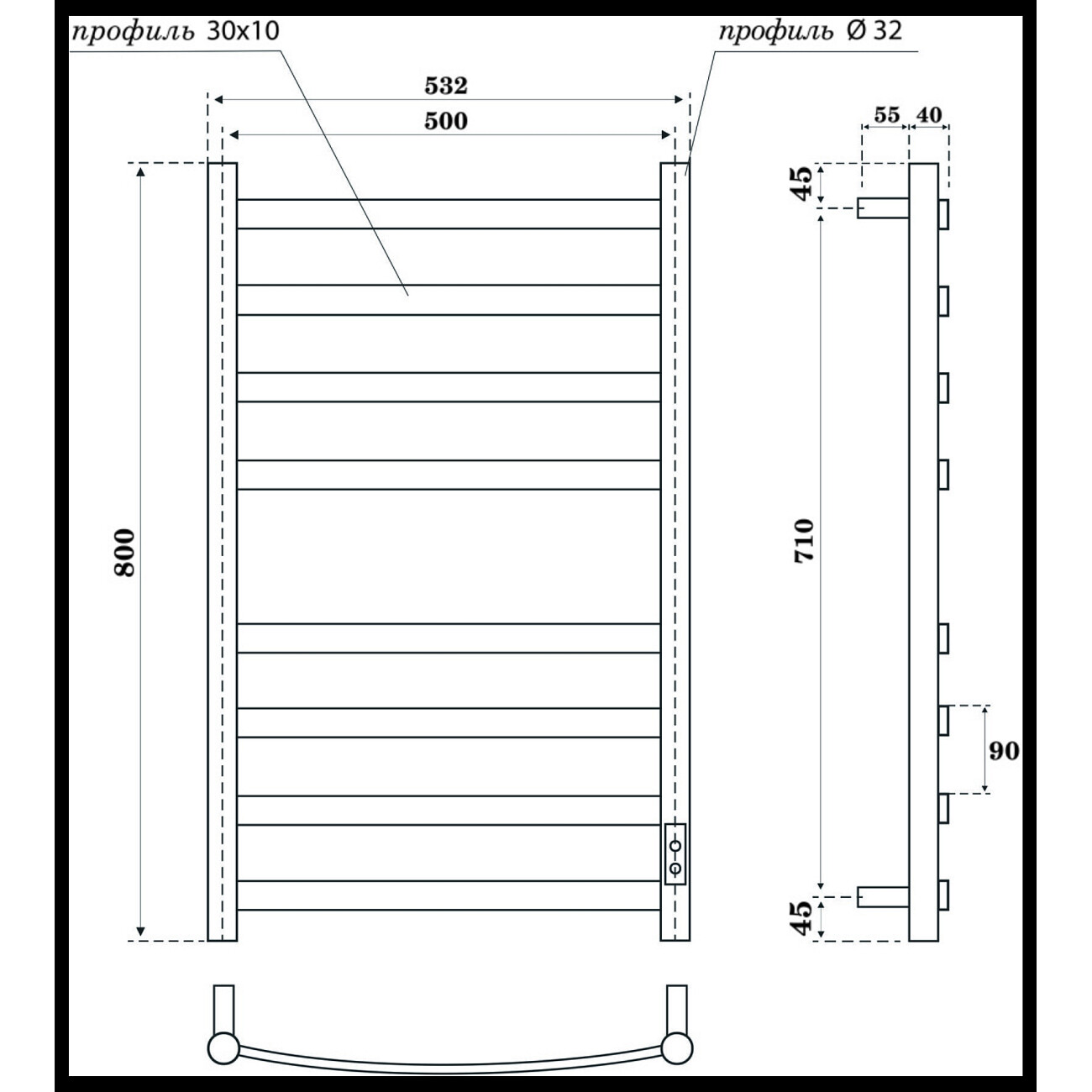 Полотенцесушитель электрический 80х50 см черный Point "Антея П8" PN17858B - изображение 2