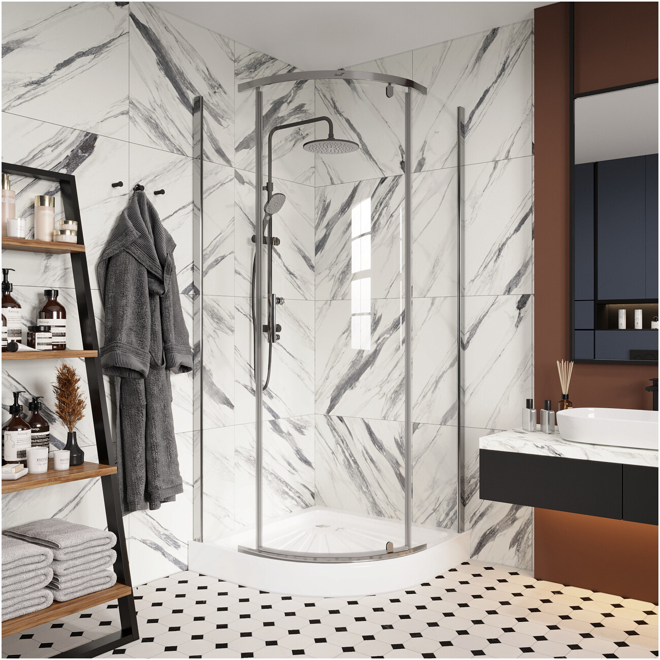 Душевой уголок четверть круга 90x90 см хром Cerutti SPA Korra Z90T - изображение 6