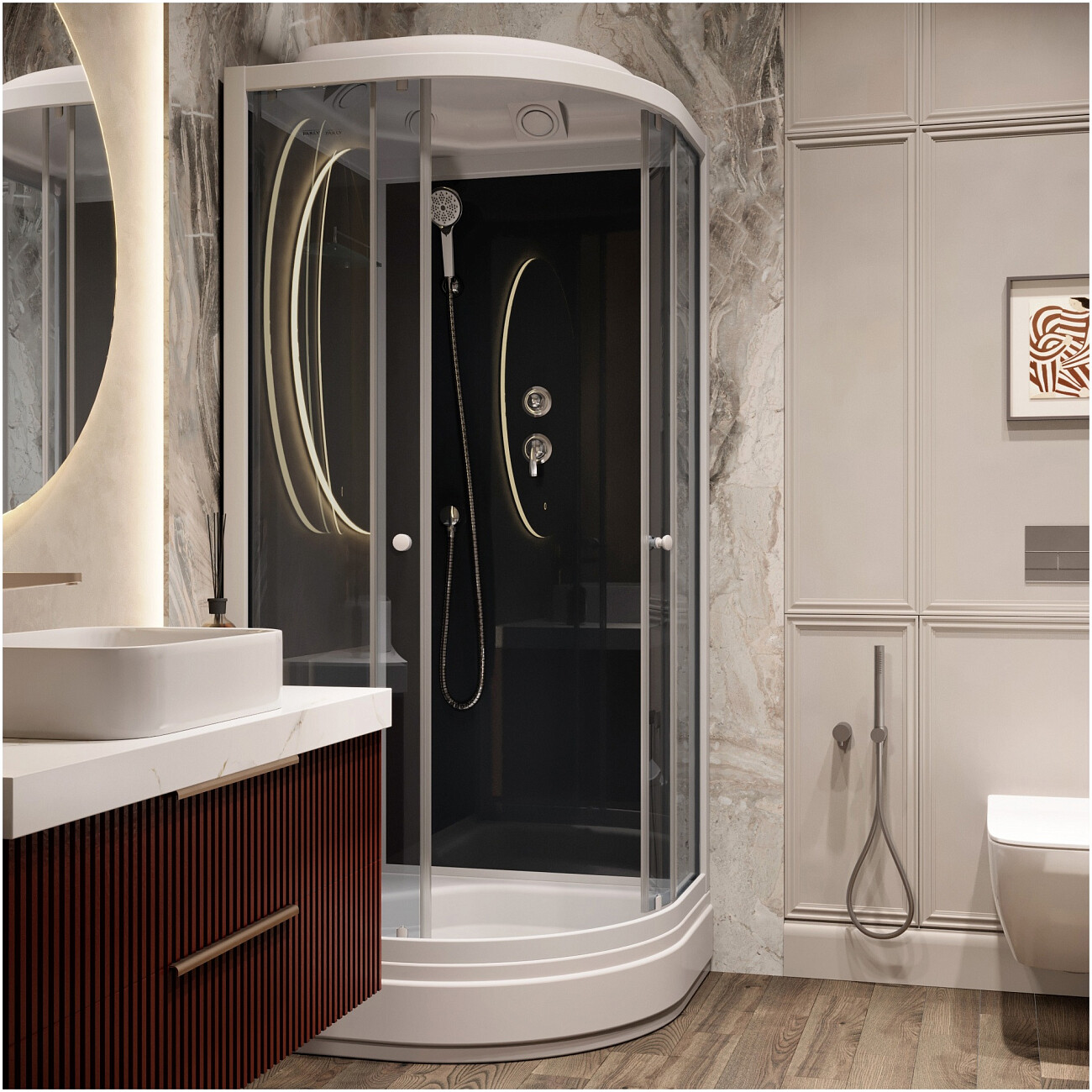 Душевая кабина четверть круга со средним поддоном 100х100 см черная, белая Parly CM101 - изображение 5