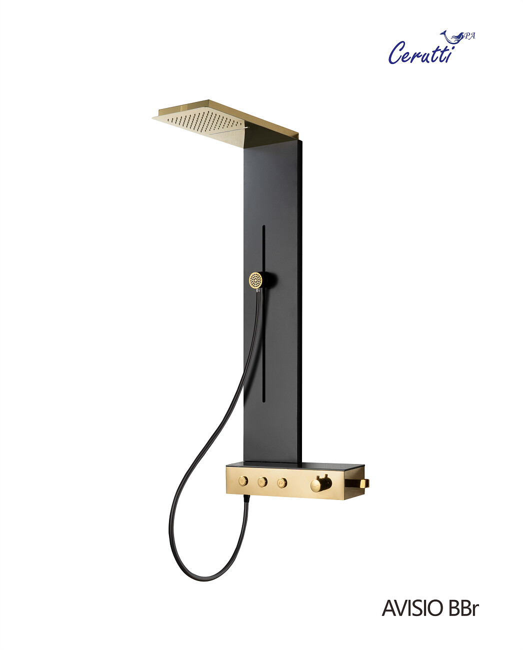 Душевая панель с тропическим душем 131х48 см черная, бронза Cerutti SPA Avisio BBr CT9659 - изображение 3