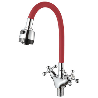 Смеситель для кухни с силиконовым изливом красный, хром D-Lin D153810-4T