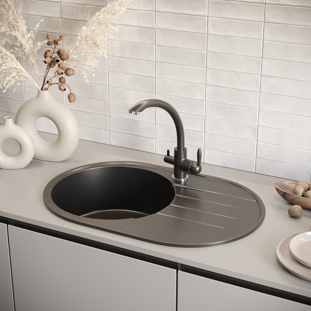 Смеситель для кухни однорычажный с изливом для фильтрованной воды уголь Domaci "Солерно" UQ-017-07 - изображение 4