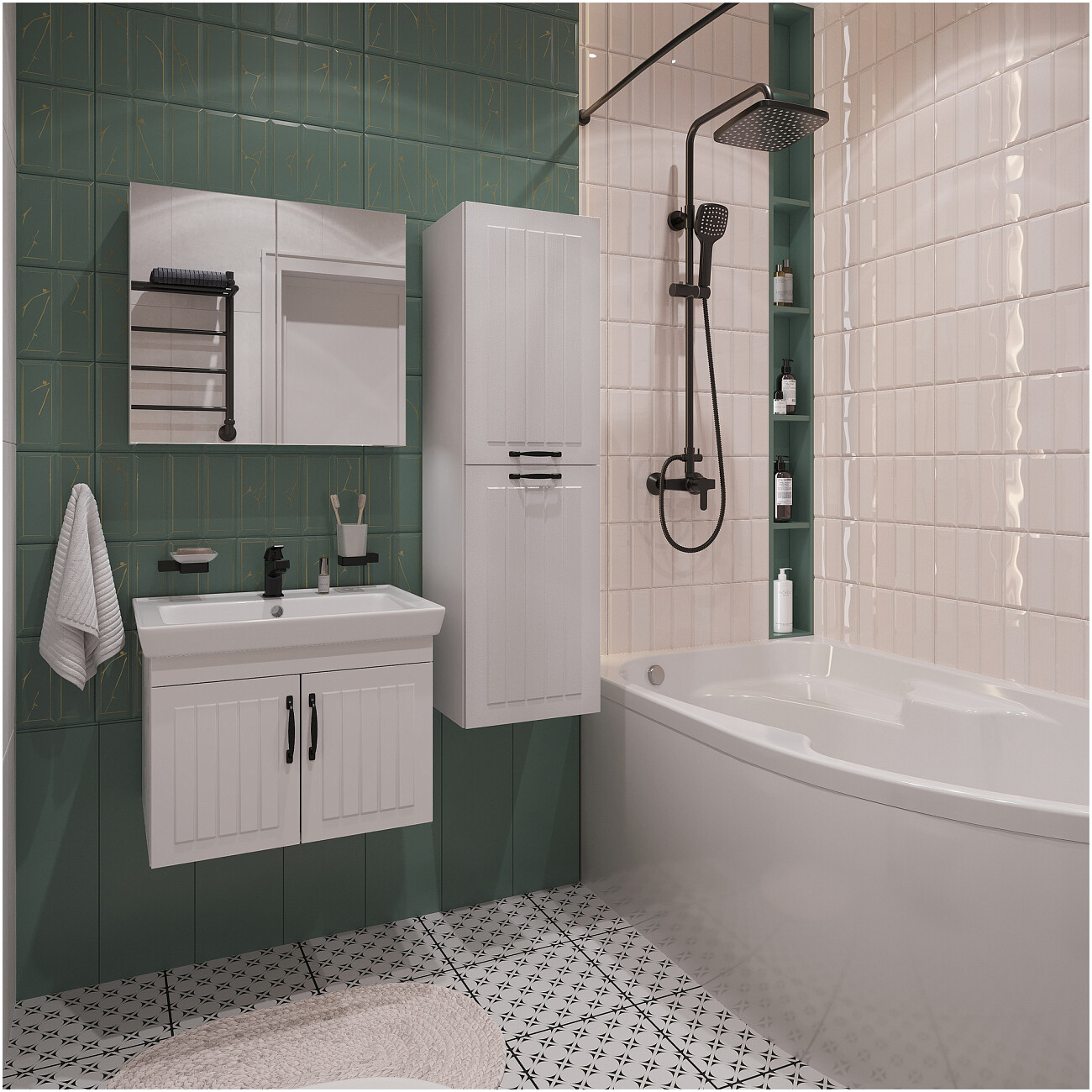 Душевая стойка с верхним душем и смесителем черная Diwo "Смоленск" SM-07b - изображение 4