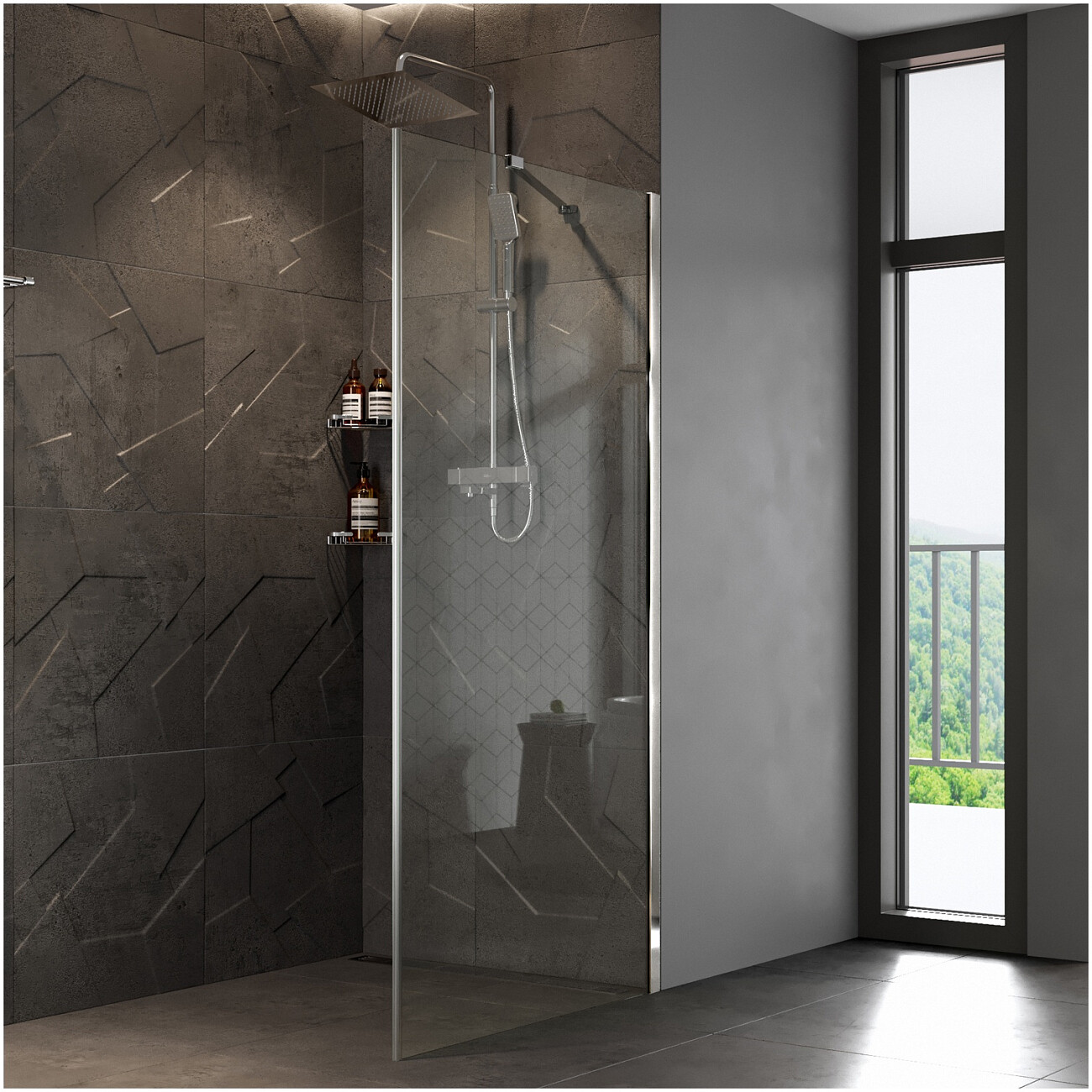 Душевая перегородка стеклянная 200х100 см прозрачная, хром Wasserkraft Aller 10H10-RP100 - изображение 2