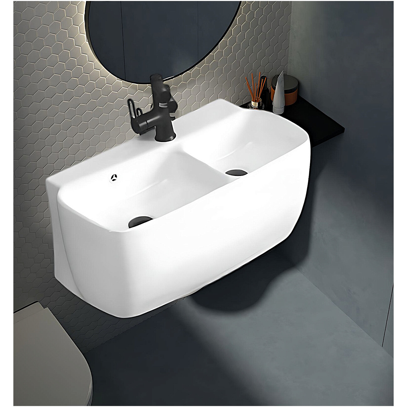 Раковина подвесная двойная фарфоровая ассиметричная 35х67 см белая Cerutti SPA Double Marco CT9282 - изображение 3