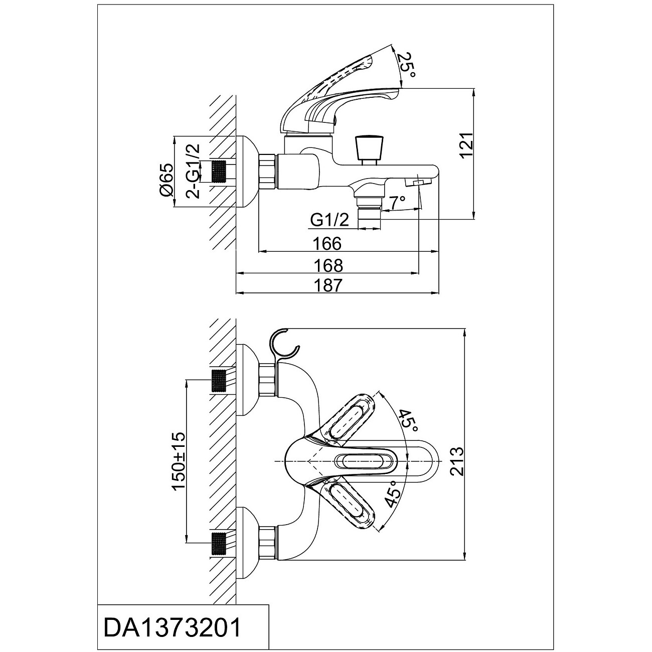 Смеситель для ванны однорычажный с душевым гарнитуром хром D&K Rhein Eucharius DA1373201 - изображение 2