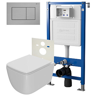 Унитаз белый Point &quot;Меркурий&quot; PN41831 с инсталляцией &quot;Элемент&quot; PN45120 с кнопкой &quot;Ника&quot; PN44081SB