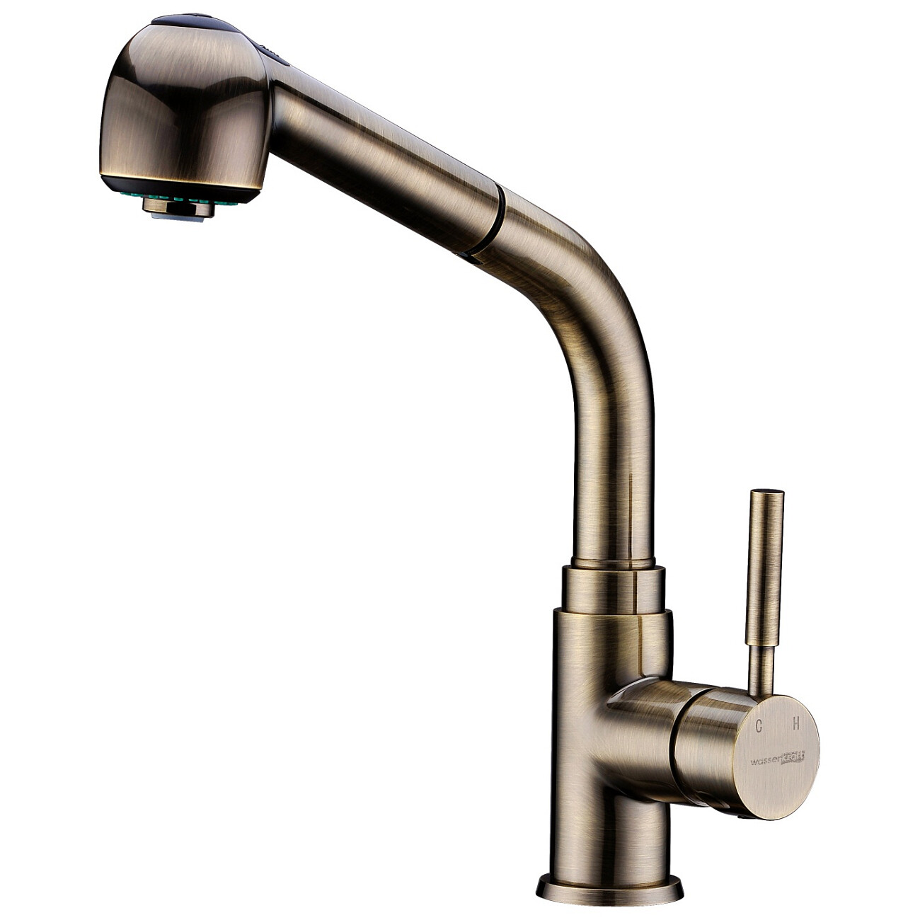 Смеситель для кухни из латуни с выдвижной лейкой светлая бронза Wasserkraft A8237 - изображение 2