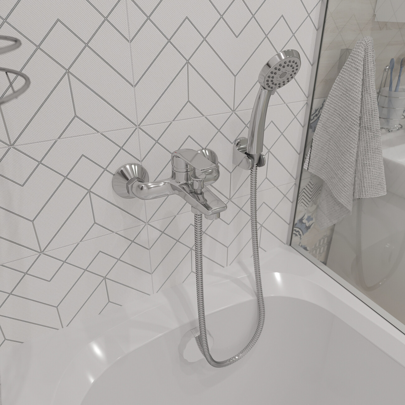 Смеситель для ванны и душа однорычажный с душевым гарнитуром хром Diwo "Тула" TU-02cr - изображение 4