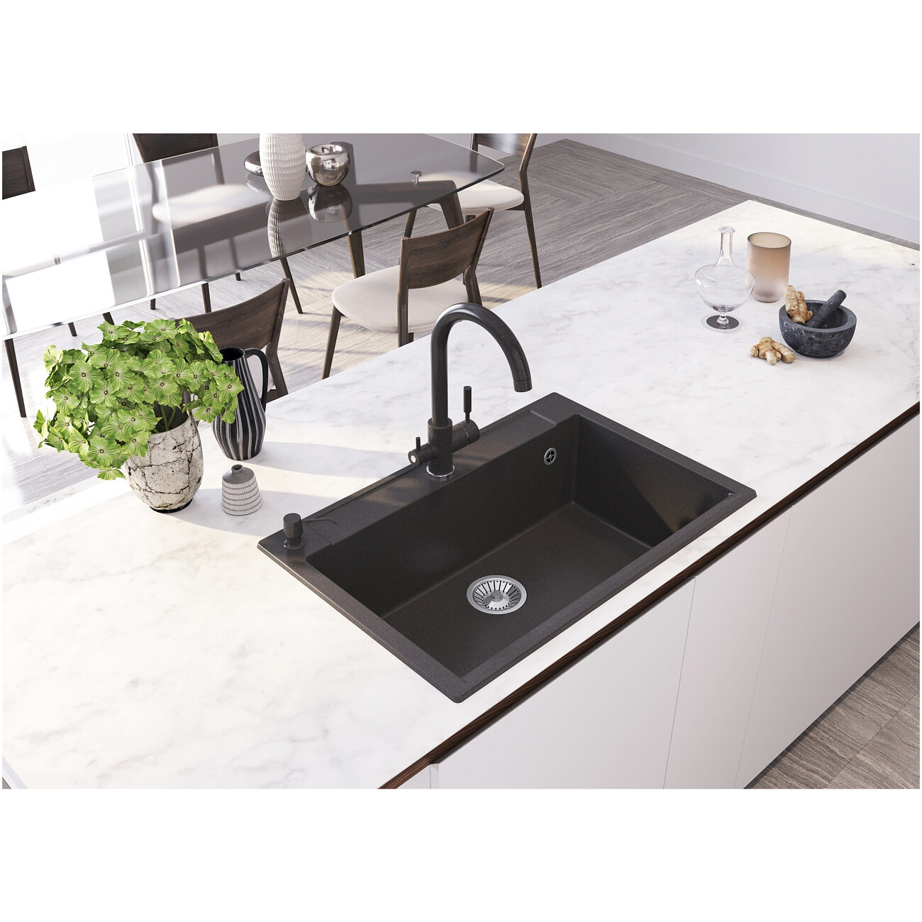 Мойка кухонная из искусственного мрамора прямоугольная 51х76 см черная Domaci "Савона" РА 760 - изображение 5