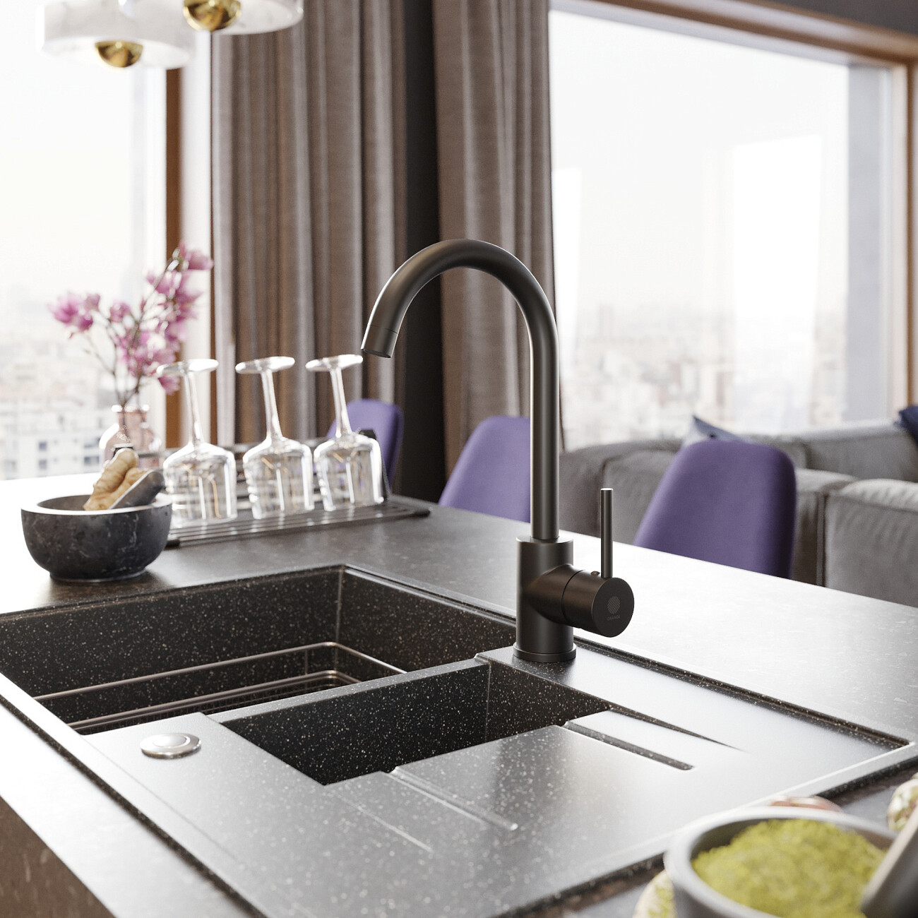 Смеситель для кухни однорычажный черный Domaci "Равенна" KS-01b - изображение 4