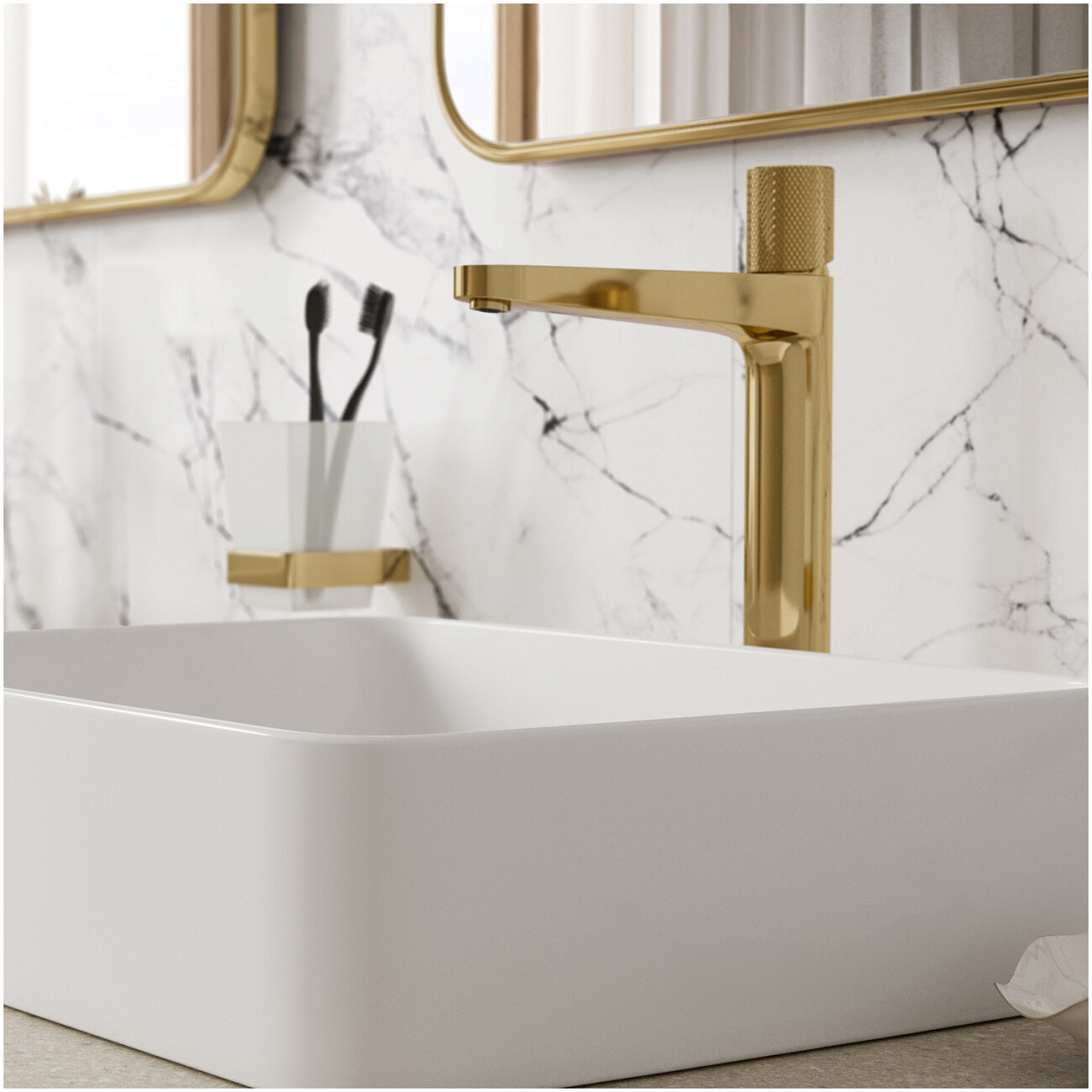 Смеситель для раковины из латуни золотой Wasserkraft 7603H - изображение 2