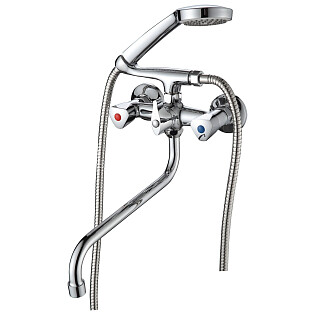 Смеситель для ванны двухвентильный с душевым гарнитуром хром Ammore A4484