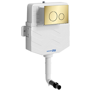 Встраиваемый смывной бачок с кнопкой смыва золотой глянцевой Wasserkraft Aller 10TLT.031.ME.PG02