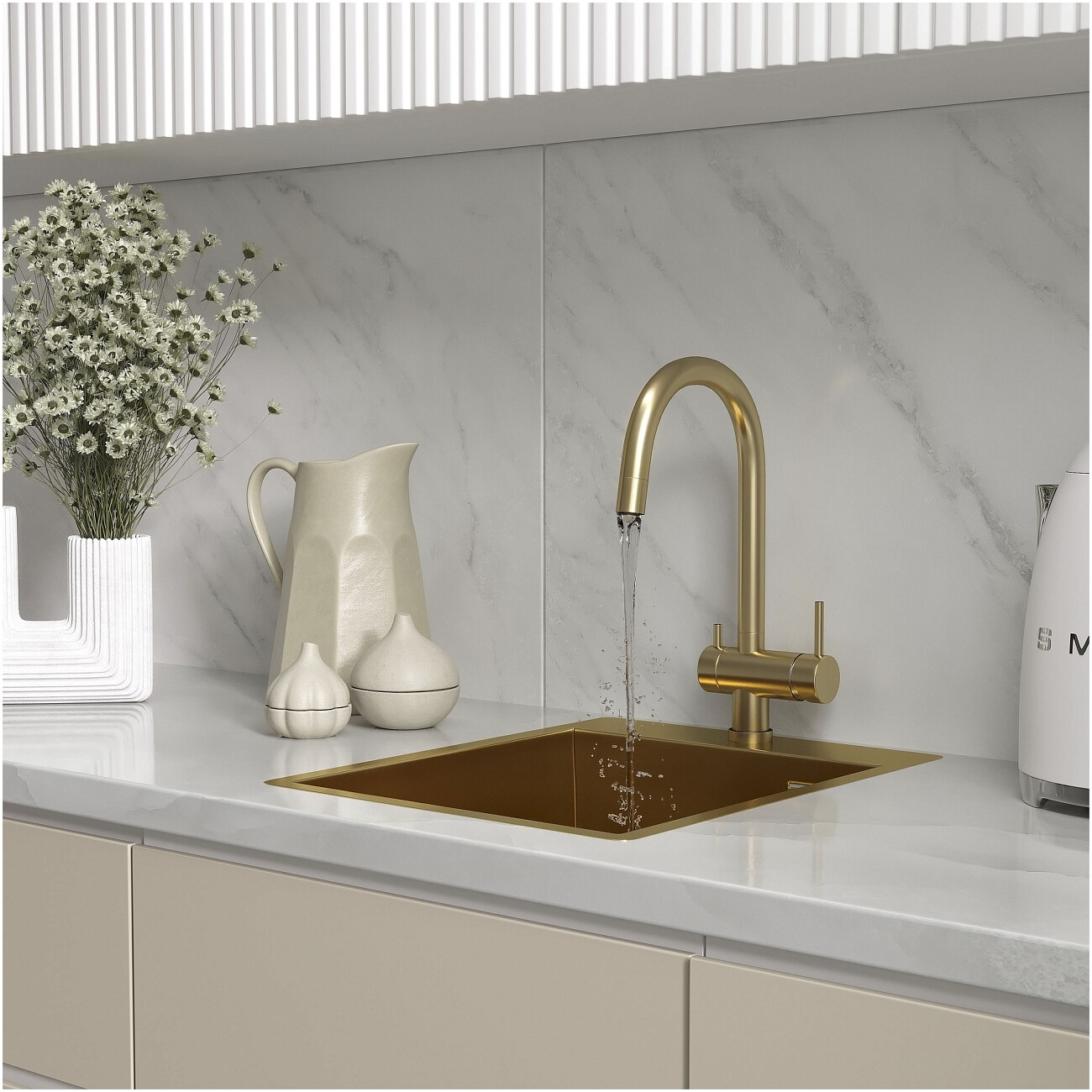 Кухонная мойка из нержавеющей стали 50х40 см брашированное золото Reflexion Iseo RX2240GD - изображение 7