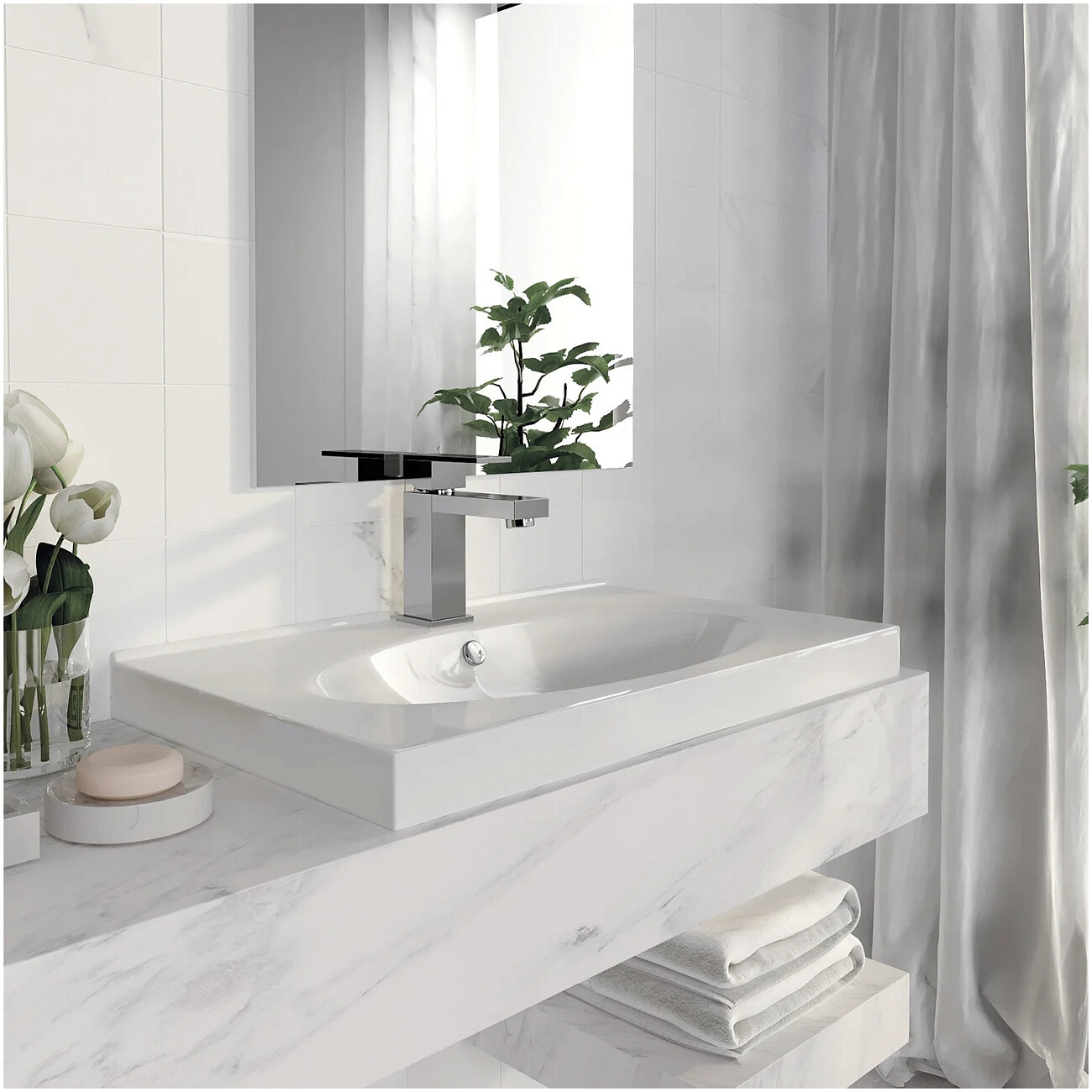 Раковина накладная фарфоровая прямоугольная 45х60 см белая Sanita Luxe Next-60 4607019637003 - изображение 3