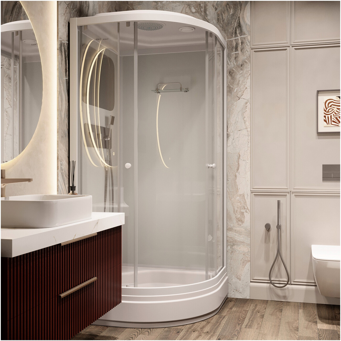 Душевая кабина четверть круга со средним поддоном 95х95 см белая Parly BMM95 - изображение 6