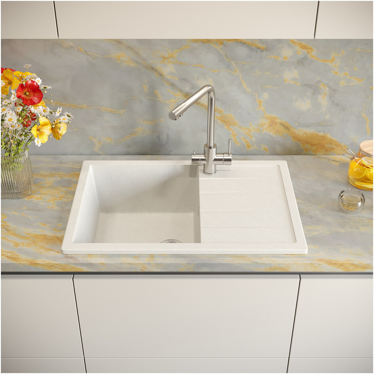 Мойка кухонная белая Domaci "Болонья" М-161-001 - изображение 7