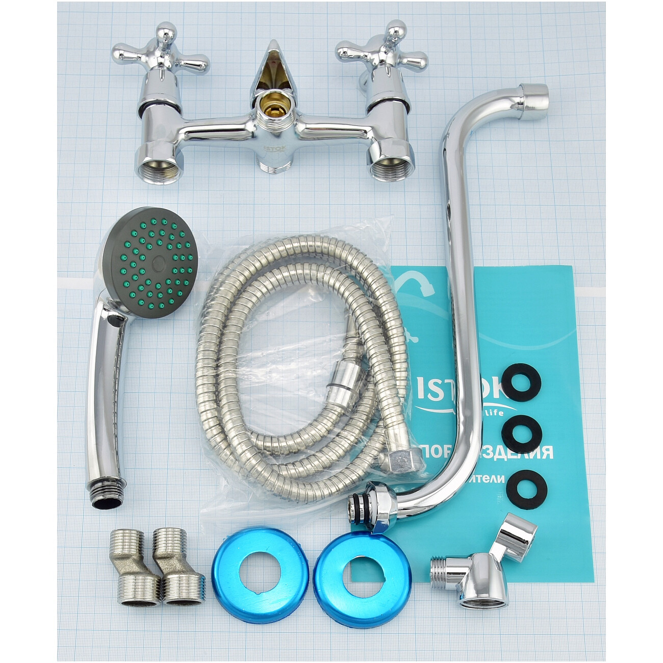 Смеситель для ванны двухвентильный с душевым гарнитуром хром Istok life Standard 0402.714 - изображение 16