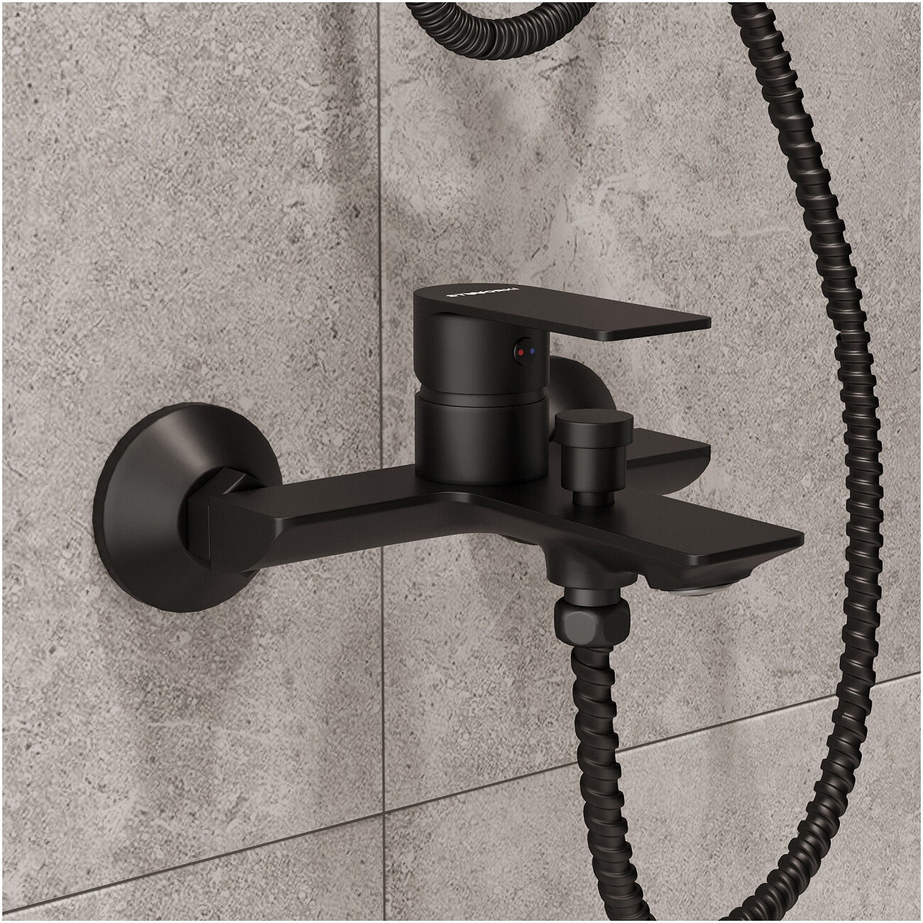 Смеситель для ванны с душем настенный черный Stworki "Гриндстед" S29100BK - изображение 5