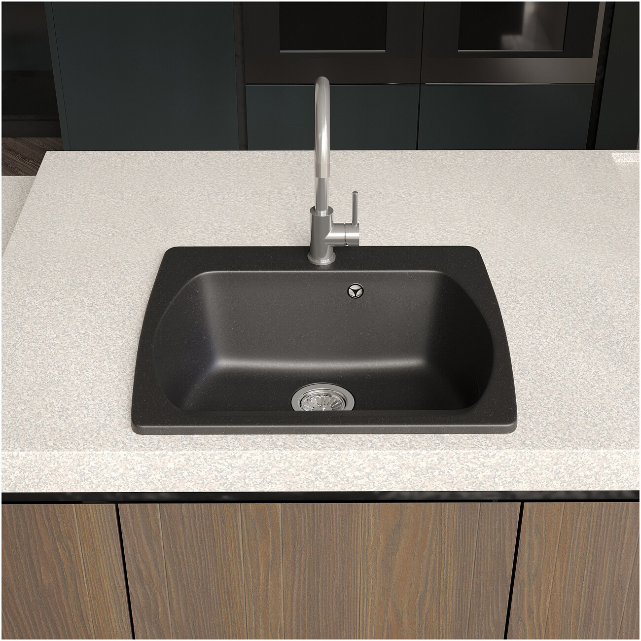 Мойка кухонная из искусственного гранита прямоугольная 53,5х61 см черная Domaci "Верона" 60-53 - изображение 3