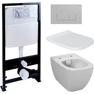 Унитаз белый VitrA Shift 7742B003-0075 с инсталляцией Ewrika ProLT 0026-2020 и кнопкой хром 0040