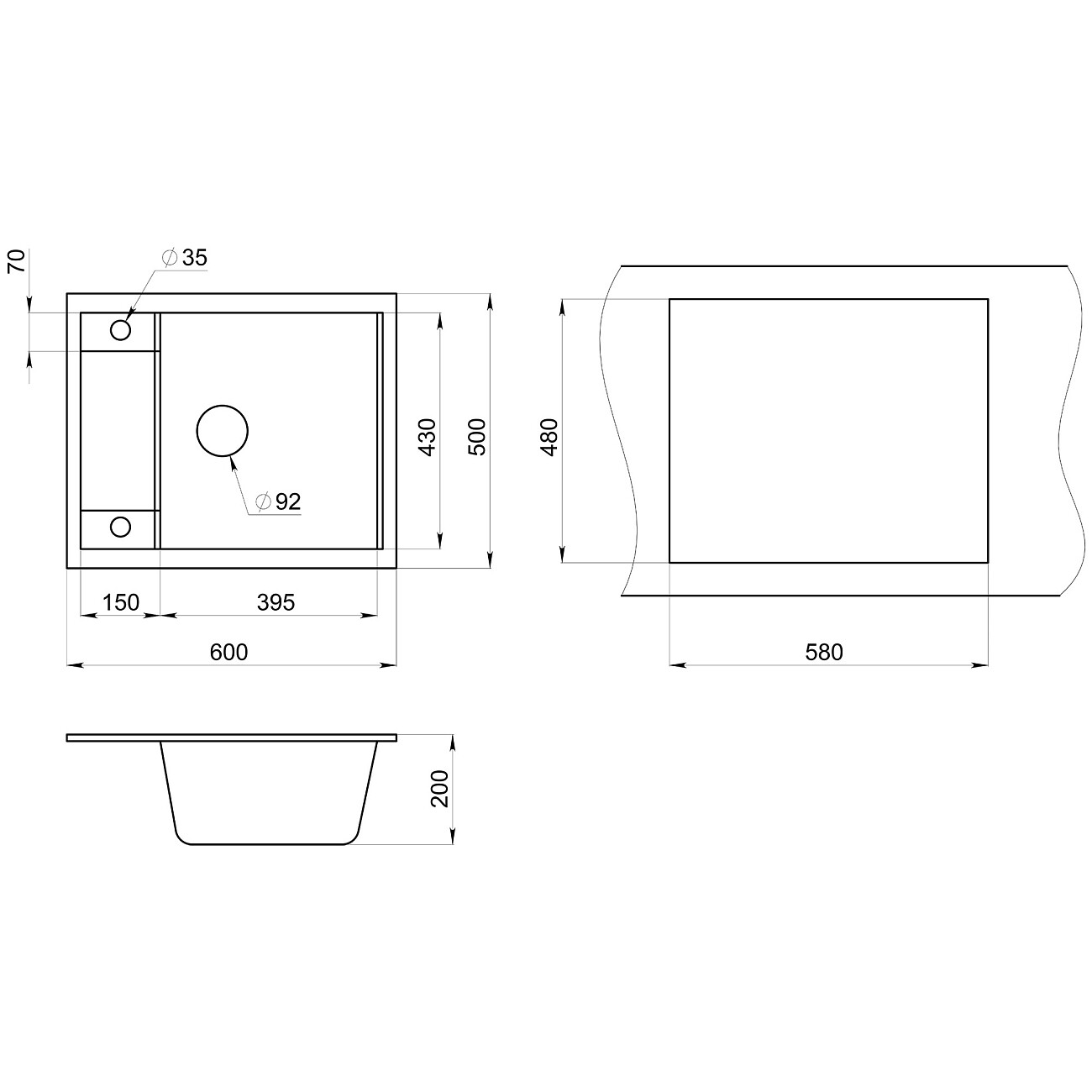 Мойка кухонная кварцевая черная Granula GR-6002 черный - изображение 2