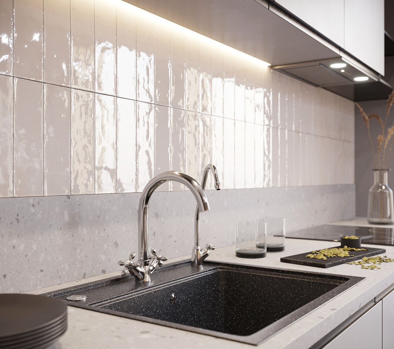 Мойка кухонная прямоугольная мраморная черная Domaci "Бьелла" DMC-06-308 - изображение 7