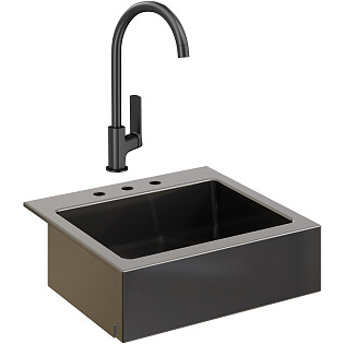 Мойка черная матовая с 3 отверстиями Domaci &quot;Сиена&quot; 50166-110 со смесителем Stworki HWX5015-P01BK