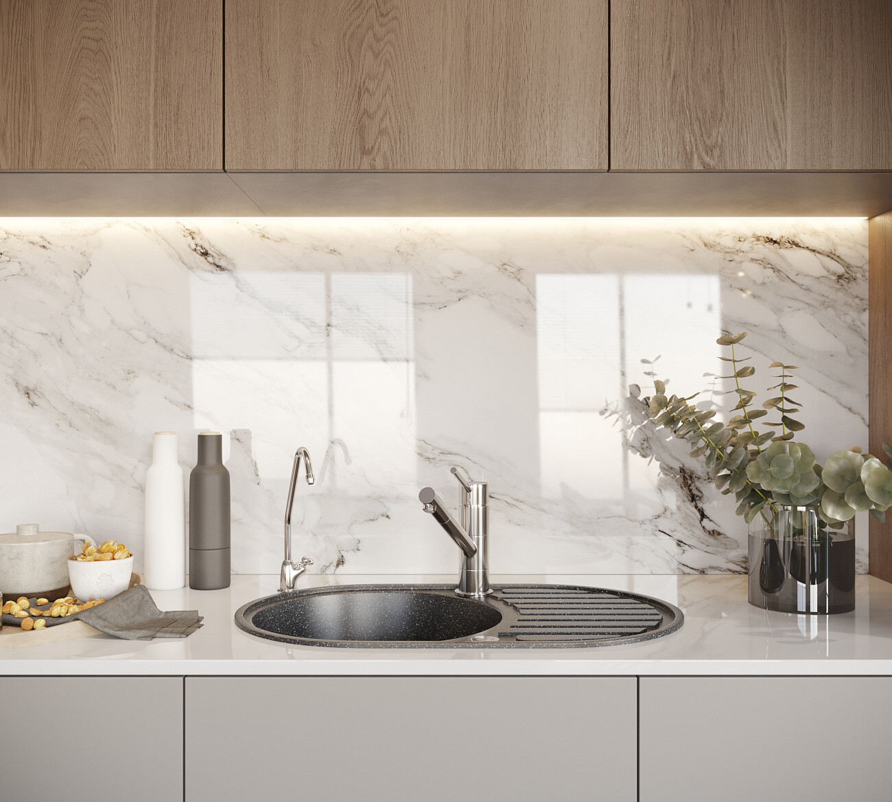 Мойка кухонная овальная мраморная черная Domaci "Бьелла" DMC-18 - изображение 3