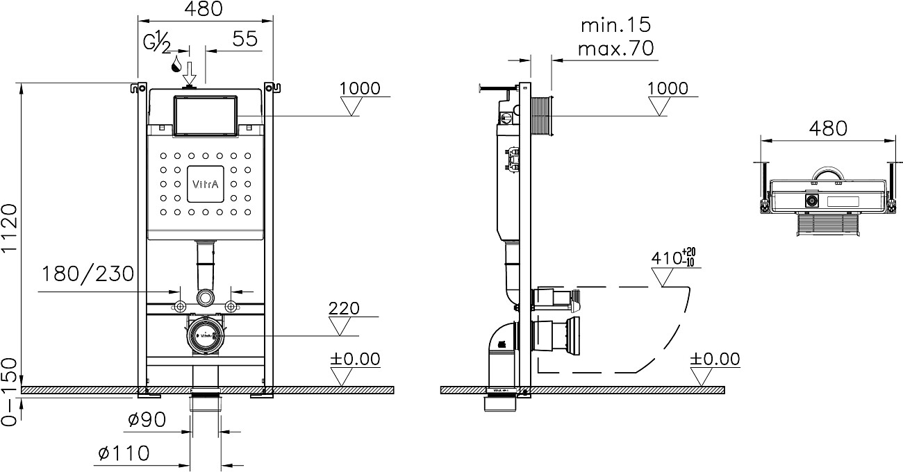 Унитаз подвесной Diwo "Сочи" 7508N003-0079 с инсталляцией 732-5800-01 и кнопкой смыва 740-2211 - изображение 3