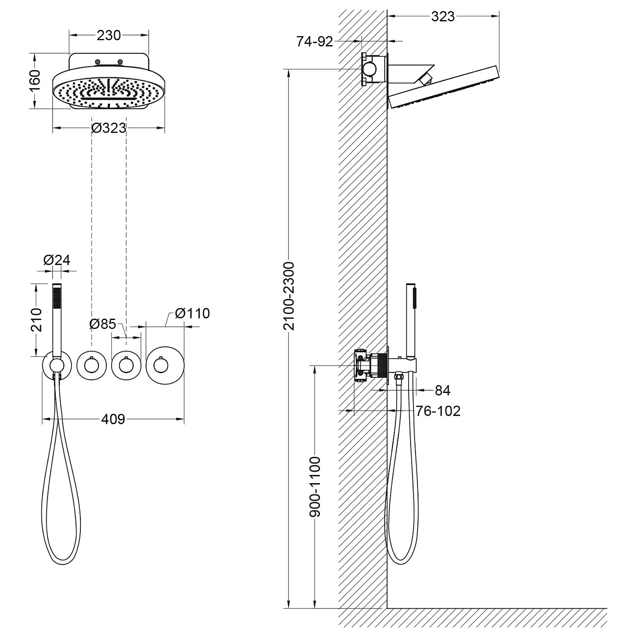 Душевой комплект встраиваемый с верхним душем и термостатом золото матовое Timo Saona SX-2329-17SM - изображение 2