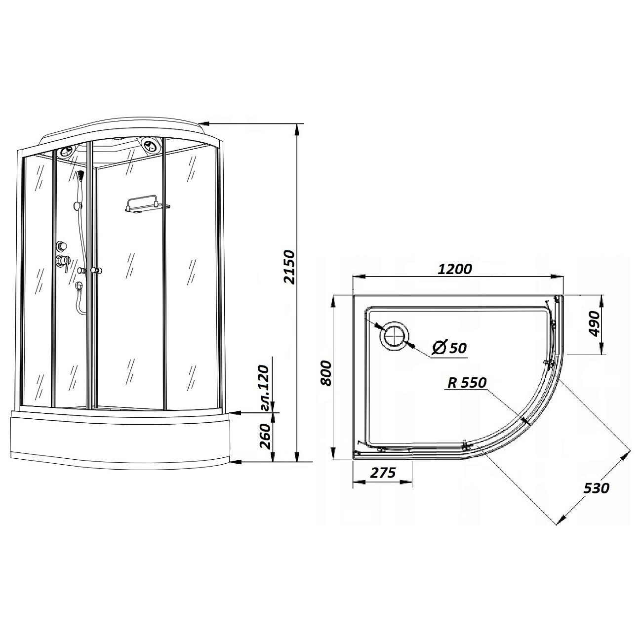 Душевая кабина ассиметричная левая со средним поддоном 80х120 см белая Parly BMM120L - изображение 6