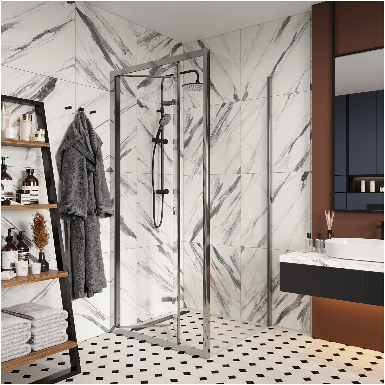 Душевой уголок квадратный 90х90 см хром Cerutti SPA Bella ZQD91T - изображение 6